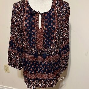 Daniel Rainn blouse, navy with orange  florals, size medium